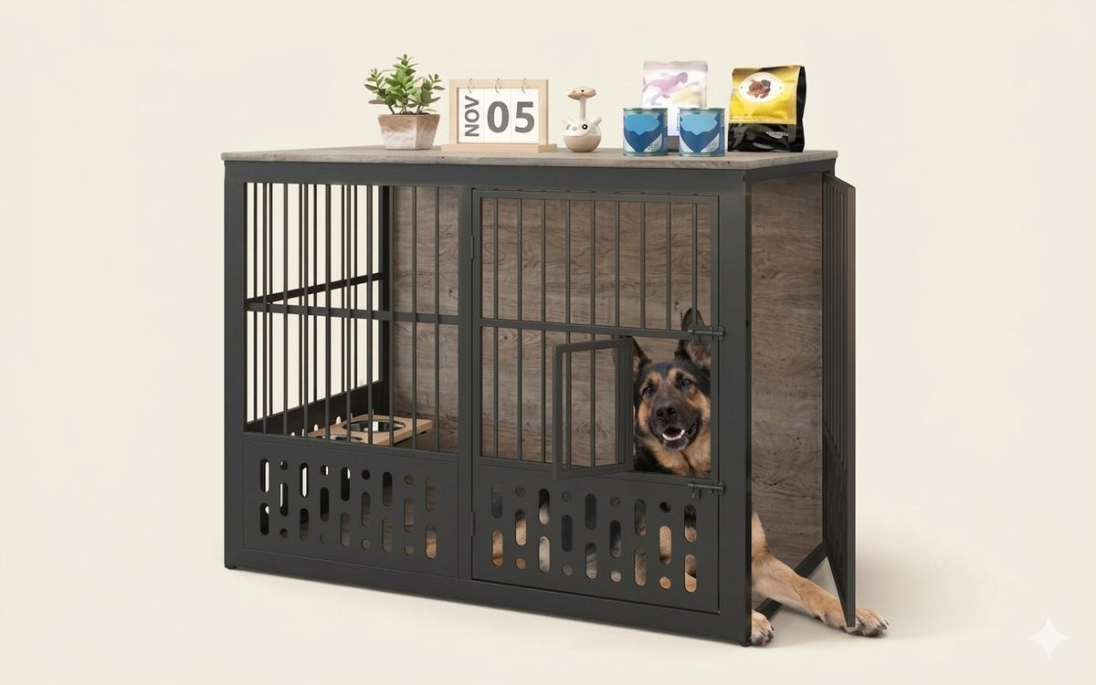 Jaula Madera Perros Grandes Comederos 120x72x95 cm